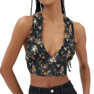 Urban Outfitters Phoenix Plunging Floral Tie Back Crop Tank Top Size Small